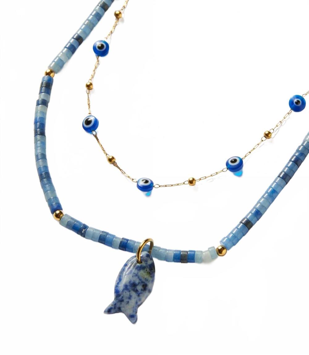 NEW FARRAH B JEWELRY women's double layer necklace in blue